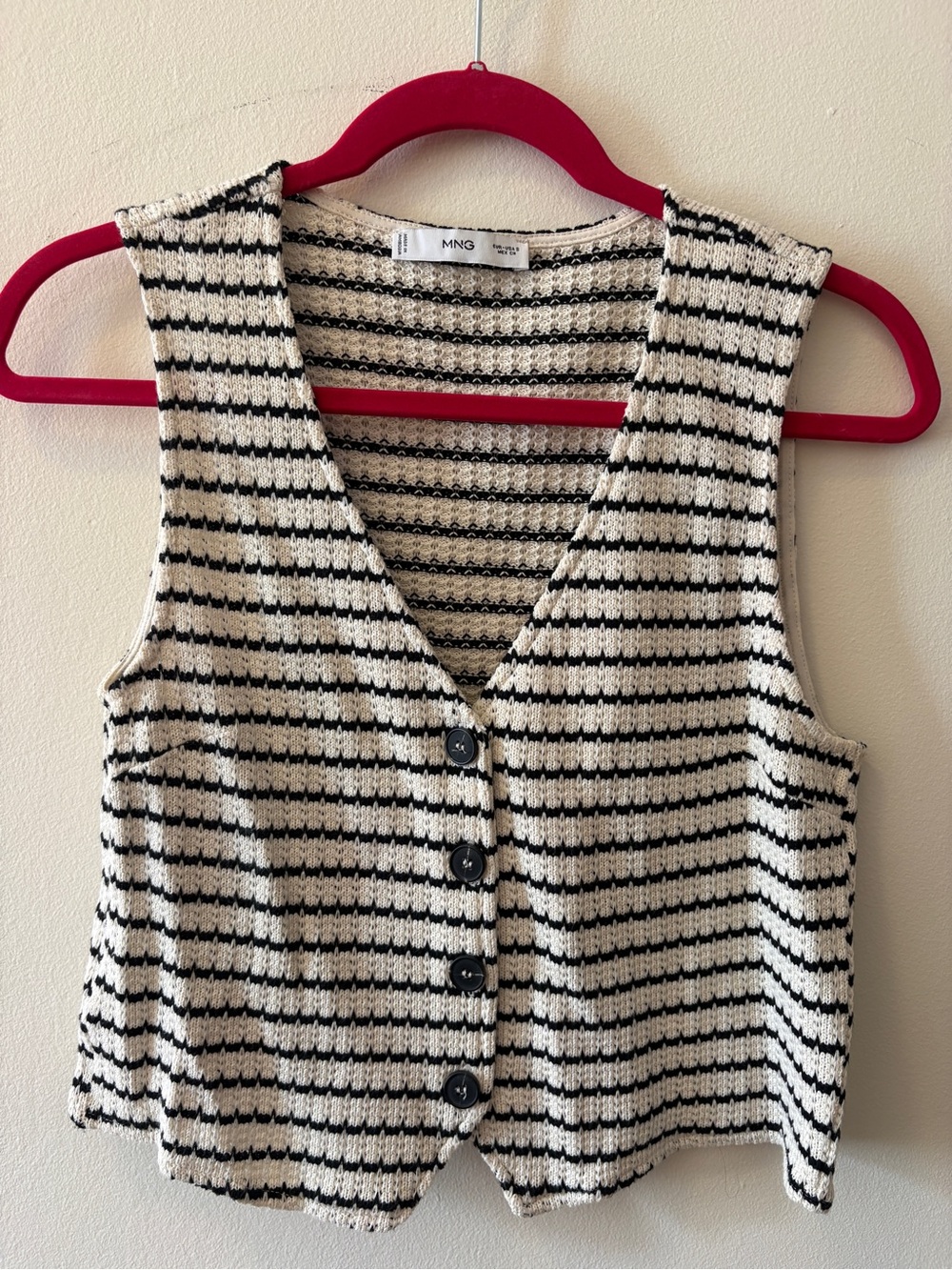 Mango Black and Cream Striped Knit Vest